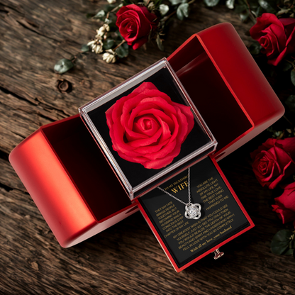 ''To My Wife" Love Knot Necklace – Elegant Red Rose Gift Box with Heartfelt Message