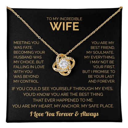 ''To My Wife'' Love Knot Necklace – Elegant Red Rose Gift Box with Heartfelt Message for Christmas, Birthday or Anniversary