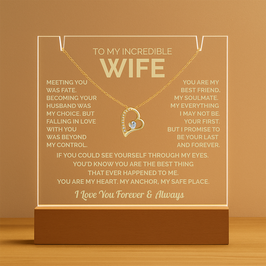 To My Wife Acrylic Plaque & Heart Necklace: Heartfelt Gift for Wife, Anniversary & Birthday Keepsake, Christmas Gift Idea Husband to Wife