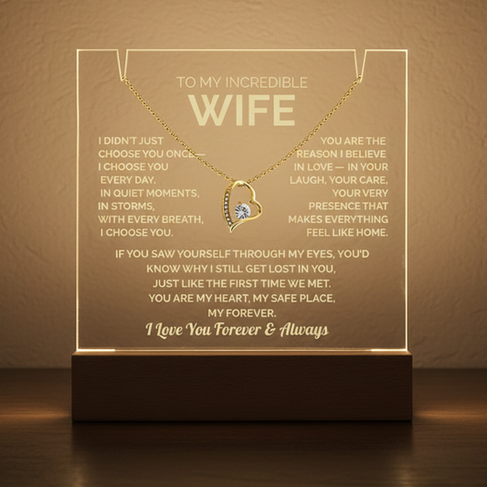 Acrylic Plaque & Heart Necklace – Romantic Gift for Wife – Anniversary, Birthday, Christmas