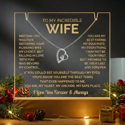 To My Wife Acrylic Plaque & Heart Necklace: Heartfelt Gift for Wife, Anniversary & Birthday Keepsake, Christmas Gift Idea Husband to Wife