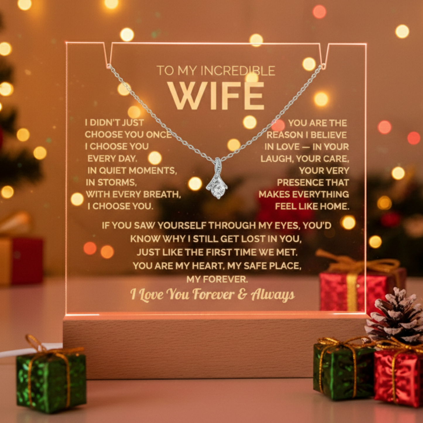 Acrylic Plaque & Necklace – Romantic Gift for Wife – Anniversary, Birthday, Christmas