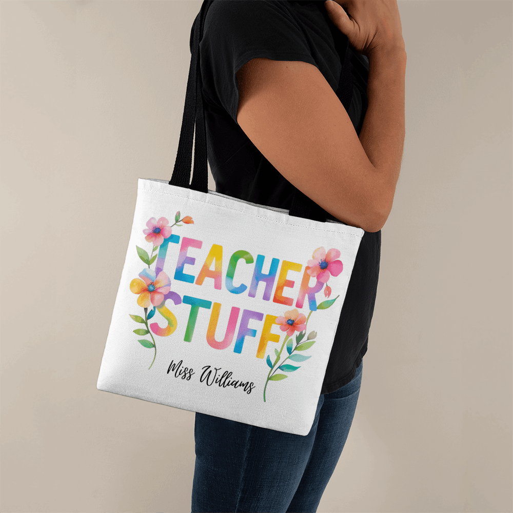 Personalized TEACHER STUFF Tote Bag – Custom Teacher Name Gift