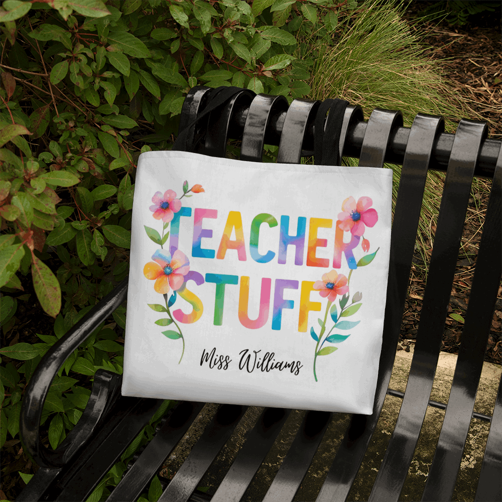 Personalized TEACHER STUFF Tote Bag – Custom Teacher Name Gift