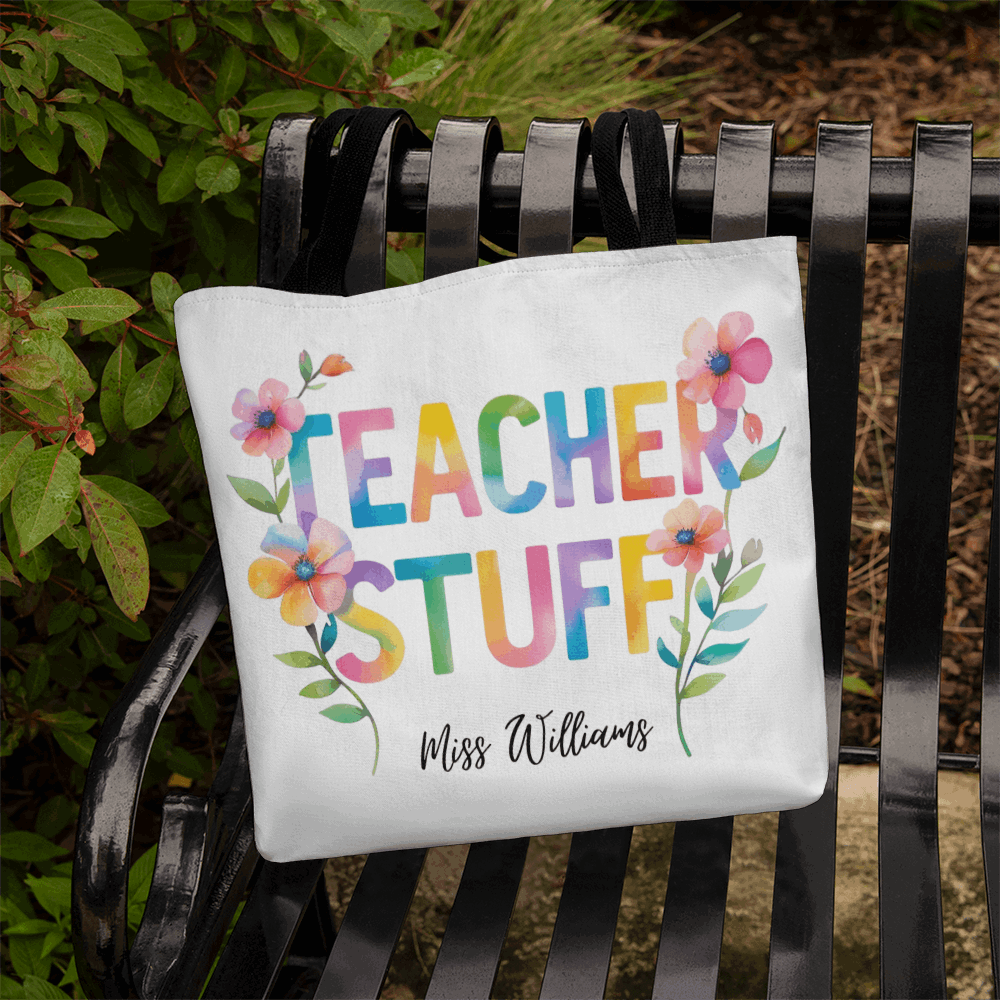Personalized TEACHER STUFF Tote Bag – Custom Teacher Name Gift