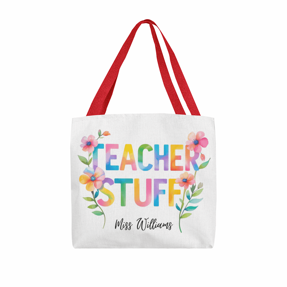 Personalized TEACHER STUFF Tote Bag – Custom Teacher Name Gift