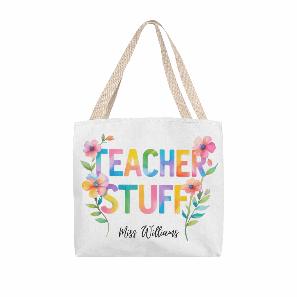 Personalized TEACHER STUFF Tote Bag – Custom Teacher Name Gift