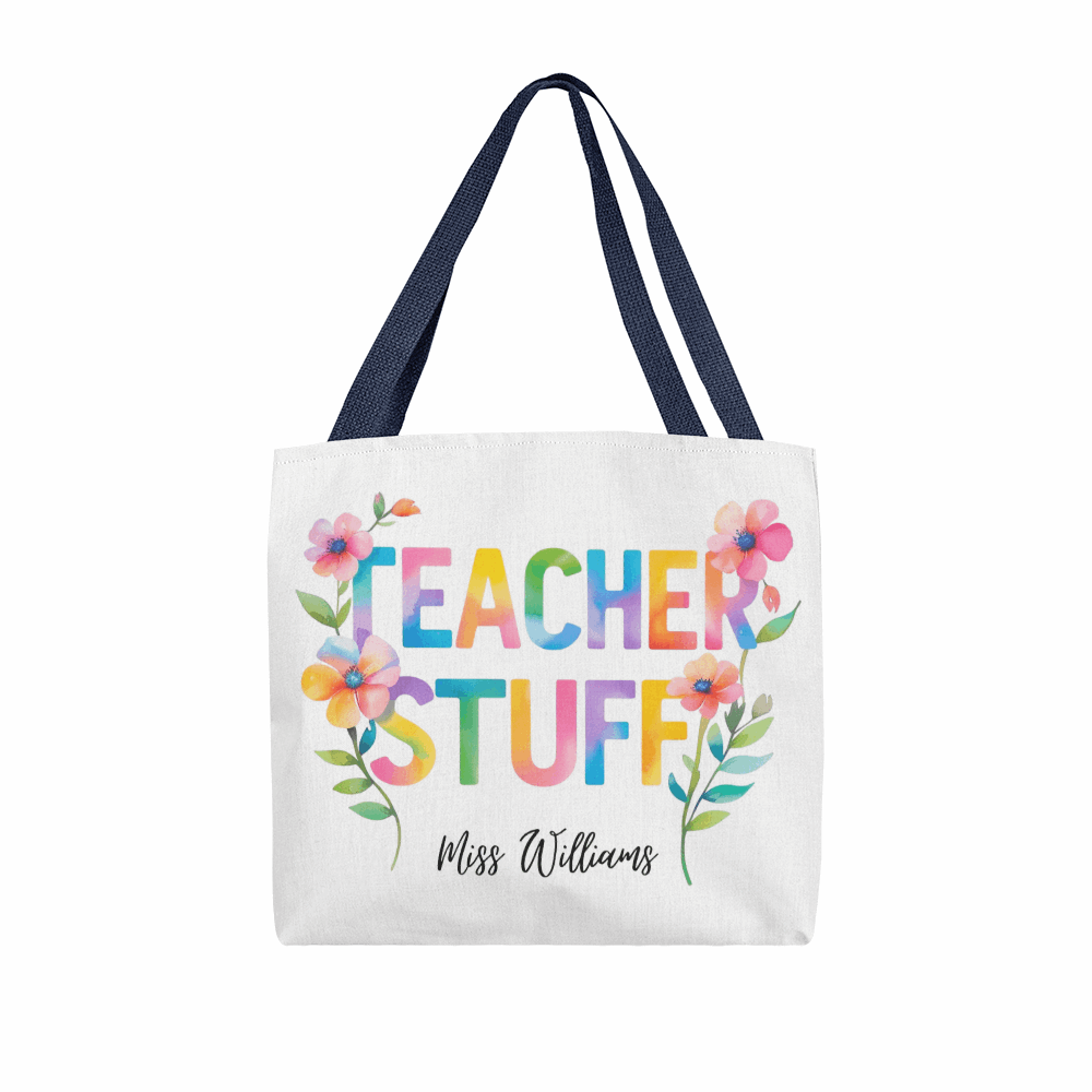 Personalized TEACHER STUFF Tote Bag – Custom Teacher Name Gift
